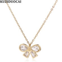 Kuziduocai nova moda jóias zircon arco-nó titânio aço inoxidável gargantilha colares pingentes para mulher colar kolye N-100 2024 - compre barato