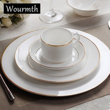 Wourmth Bone china Tableware pure white Restaurant Gold and silver trim flat plate steak dish ceramic coffee cup dessert plate 2024 - buy cheap