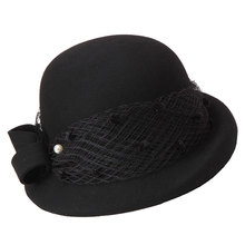 Женская фетровая шляпа с широкими полями, Зимняя шерстяная шляпа-федора, элегантная Фата, модная теплая шляпа, официальные фетровые шляпы ручной работы, фетровая шляпа 2024 - купить недорого