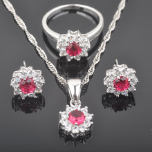 New Fancy Red Zircon Women's Silver Color Jewelry Sets Earrings/Pendant/Necklace/Rings QZ0330 2024 - buy cheap