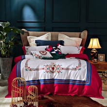 Jogo de cama de algodão egípcio, luxo, vermelho, verde, real bordado, 80s, queen king, capa de edredom, lençol, fronhas, 4/6 peças 2024 - compre barato