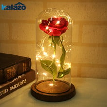 Christmas Decoration Beauty And The Beast Red Rose W/ Fallen Petals In A Glass Dome On A Wooden Base Birthday Valentine's Gifts 2024 - buy cheap