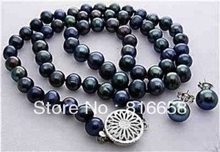 Free shipping@@7-8MM Black Akoya Cultured Pearl Necklace +Earring 17" 2024 - buy cheap