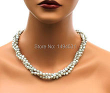 Wholesale Pearl Jewelry - Silvers Gray 3 Strands Baroque Genuine Freshwater Pearl Necklace Earrings - Handmade Jewelry Set 2024 - buy cheap
