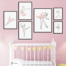 Abstract Line Pink Ballet Dance Girl Wall Art Canvas Painting Nordic Posters And Prints Wall Pictures Kids Baby Girl Room Decor 2024 - buy cheap