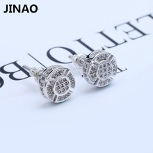 JINAO New Men AAA CZ Gold Silver Color Round Stud Earrings Rhinestone Crystal Women Fashion Hip Hop Jewelry 2024 - buy cheap