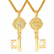 Saint Benedict Medal Key Charm Pendant Necklace Women Men Jewelry Stainless Steel Gold/Black Gun Plated Necklaces Pendants P121 2024 - buy cheap