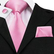Модный мужской галстук, розовый однотонный галстук, набор запонок, деловой Свадебный галстук для вечеринки, мужской набор 2024 - купить недорого