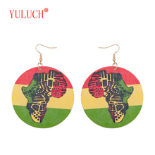 YULUCH Popular Painted Africa Map Lion Maple Leaf Pattern for Personality Design Wooden Ethnic Woman Jewelry Pendant Earrings 2024 - buy cheap