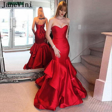 JaneVini-Vestido de sirena rojo elegante de fiesta de graduación, sin tirantes, satén, volantes, largo hasta el suelo, Espalda descubierta, largo, de talla grande 2024 - compra barato