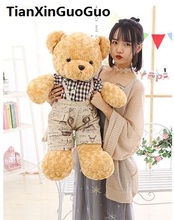 large 80cm cartoon teddy bear plush toy lovely dressed cloth bear soft doll throw pillow birthday gift b0747 2024 - buy cheap