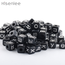 Hisenlee Random Mixed Black Square Russian Letters Alphabet Acrylic Cube Loose Spacer Beads 10mm 50pcs For Jewelry Making DIY 2024 - buy cheap
