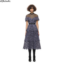 Self-Portrait autumn new women's velvet embroidered patchwork lace round neck high waist was thin  split long vestidos dress 2024 - buy cheap