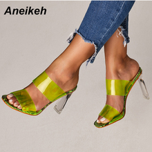 Aneikeh 2022 snakelike sandálias de cristal aberto toed salto alto feminino sandálias de salto transparente chinelos bombas 11cm tamanho grande 41 42 2024 - compre barato