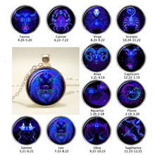 12 Zodiac Sign Pendant Necklace Constellation Horoscope Astrology Silver Plated Chain Necklace Women Men Glass Cabochon Jewelry 2024 - buy cheap