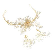 Bridal Gold Leaf Hairband Headband Crowns & Earring Sets Acrylic Wedding Hair Accessories Women Tiaras Forehead Hair Jewelry 2024 - buy cheap