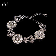 Pulsera de cristal austríaco con flor hermosa para mujer, joyería de moda, pulseras de perlas simuladas para mujer, bisutería de boda E001 2024 - compra barato