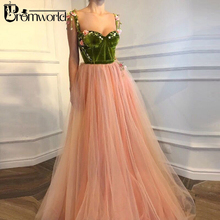 Blush Muslim Evening Dresses 2020 A-line Sweetheart Tulle Velvet Flowers Dubai Saudi Arabic Long Formal Evening Gown Prom Dress 2024 - buy cheap