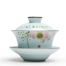 big gaiwan set 250ml porcelain tureen with lid handpainted Chinese kungfu tea set cup bowl with saucer newly listed floral print 2024 - buy cheap