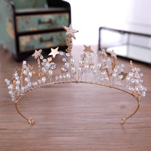 2018 nueva corona de novia y Tiara de cristal de estrella perlas adornos para cabello de novia accesorios princesa corona Diamante de imitación diadema 2024 - compra barato