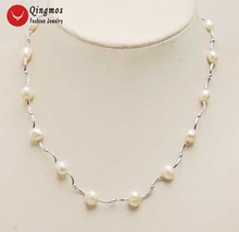Женское Ожерелье с натуральным жемчугом Qingmos, белое ожерелье-чокер 8 мм в стиле барокко с посеребренным покрытием, ювелирные изделия на локтях 2024 - купить недорого