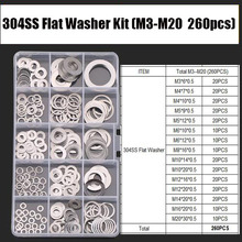 260Pcs/set DIN125 M3 M4 M5 M6 M8 M10 M12 M14 M16 M20 304 Stainless Steel Flat Washer Plain Washer Gaskets Assortment Kit 2024 - buy cheap