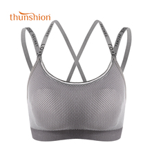 THUNSHION Women Letter Sports Bra Cross Back Padded Yoga bra for Fitness Running Yoga gym Solid Padded Sports Underwear Ladies 2024 - buy cheap