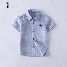 Kung Fu Ant Short Sleeve Shirt Blue Pink Summer Turn-down Collar Striped Casual Cotton Students Blouses 3023 2024 - buy cheap