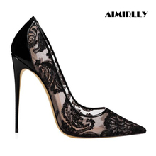 Women Shoes Pointed Toe High Heels Pumps Stilettos Spring Summer Party Wedding Shoes Sexy Thin Heels Black Lace 2024 - buy cheap