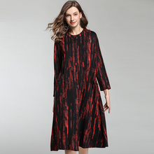 Euramerican Large size lady's dress fashion O neck loose print dresses high waist long sleeve casual Elegant dress winter new 2024 - buy cheap