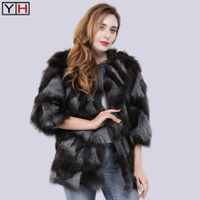 Genuine Sliver Fox Fur Jacket Autumn Winter Female 100%Natural  Sliver Fox Fur Coat Fashion Long Style Real Fox Fur Overcoat 2024 - buy cheap