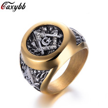 316L Stainless Steel Vintage Crystal Masonic Gold Color Men Ring Freemason Male Rings 2024 - buy cheap