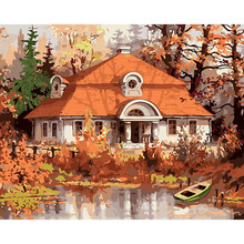 40x50 outono casa mural decoração de casa pintura a óleo da parede coloração por números na lona arte modular poster fotos dy119 2024 - compre barato
