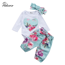 Newborn Kid Baby Girl Floral Bow Clothes Top Jumpsuit Romper Bodysuit Bottom Print Pants Outfit Set Clothes Suit 2024 - buy cheap