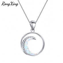RongXing Chic Female Blue/White Fire Opal Pendants Silver Color Zircon Choker Circle & Moon Charm Necklace NL0195 2024 - buy cheap