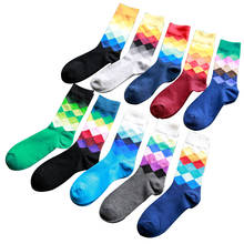 multicolor men socks color diamond socks man socks cotton high quality hot wholesale Rhombus socks men 2024 - buy cheap