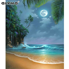 GLymg-pintura de diamante 5d Diy "vista nocturna de mar", bordado de diamantes de imitación cuadrados, punto de cruz estilo, decoración de sala de estar 2024 - compra barato