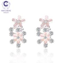 HanCheng New Fashion Charm Small Flower Silver Plated Nail Gem Stone Rhinestone Stud Earrings For Women Jewelry brincos bijoux 2024 - buy cheap
