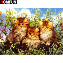 Homfun pintura completa quadrada/redonda de brocas 5d, faça você mesmo, pintura de "animal gato", bordado, ponto cruz, 5d, decoração para casa, presente, a16970 2024 - compre barato
