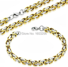 Conjunto de 5 collares y pulseras de acero inoxidable para hombre, set de joyería pequeña de 6mm, cadena bizantina dorada, venta al por mayor 2024 - compra barato