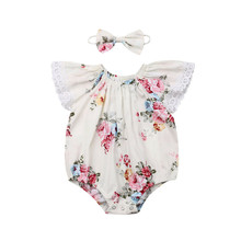 2019 Baby Girl Bodysuits Newborn Baby Girls Summer Jumpsuits Floral Headband 2PCS Clothes Sets Cotton O-neck Summer New 2024 - buy cheap