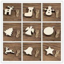 10PCS DIY Natural Wooden Chip Christmas Tree Hanging Ornaments Pendant Kids Gifts Snowman Tree Shape Xmas Ornaments Decorations 2024 - buy cheap