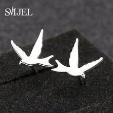 SMJEL Chinese Style Stainless Steel Swallow Stud Earrings for Women Kids Multiple Colors Cute Bird Shape Earrings 2019 2024 - buy cheap
