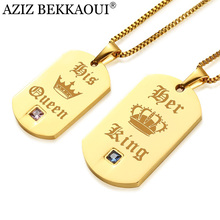Aziz bekkaoui seu rei & sua rainha casal colares moda logotipo pingente de aço inoxidável colar para o amante dropshipping 2024 - compre barato