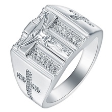 WALERV Fashion Jewelry  Rings for Women White Round Crystal Cross Jesus Men Ring Engagement Ring Unisex Finge 2024 - buy cheap