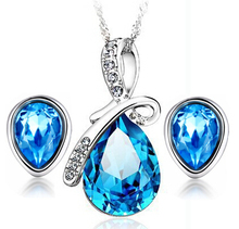 100% prata 925 conjuntos de jóias AAA para as mulheres da marinha azul gota de água Set jóias cristal sólido de prata frete grátis SS015 2024 - compre barato