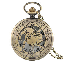 Кварцевые карманные часы с бронзовым созвездием, медный Лев, модные современные часы на цепочке для мужчин и женщин, лучший подарок на день рождения 2024 - купить недорого
