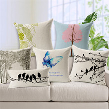 Fashion European Home Cushion Cover Beautiful Forest Pillowcase Car Decoration Pillow Cover Tree Black Birds Throw Pillows Case 2024 - buy cheap