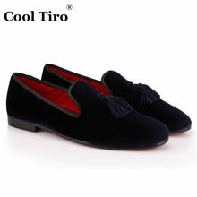 COOL TIRO Handmade Slippers Loafers tassel Men dark blue Velvet Fashion Shoes Luxurious Prom Wedding Loafers Chaussure Homme 2024 - buy cheap