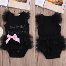 Rompers Infant Baby Girls Clothes My Little Black Dress Bow Lace Short Sleeve Cute Cotton Rompers Outfits Baby Girl Clothing 2024 - buy cheap